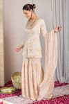House Of Karmah_Beige Modal, Satin, Organza Embroidery, Beads, Floral Print Kurta Gharara Set _at_Aza_Fashions