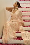 Buy_House Of Karmah_Pink Satin, Georgette, Blush Meadow Floral Print Pre-draped Saree With Blouse _Online_at_Aza_Fashions