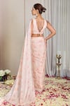 Shop_House Of Karmah_Pink Satin, Georgette, Blush Meadow Floral Print Pre-draped Saree With Blouse _at_Aza_Fashions