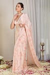 Buy_House Of Karmah_Pink Satin, Georgette, Blush Meadow Floral Print Pre-draped Saree With Blouse 