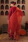 Shop_House Of Karmah_Maroon Chanderi, Organza Embroidery, Zari V-neck Ruh E Gul Kurta Set _at_Aza_Fashions
