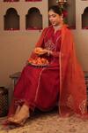 Buy_House Of Karmah_Maroon Chanderi, Organza Embroidery, Zari V-neck Ruh E Gul Kurta Set 