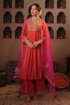 Buy_House Of Karmah_Orange Chanderi, Organza Embroidery, Zari, Sequins Square Gulbahar Anarkali Set _at_Aza_Fashions