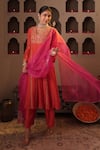 Buy_House Of Karmah_Orange Chanderi, Organza Embroidery, Zari, Sequins Square Gulbahar Anarkali Set _Online_at_Aza_Fashions