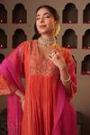 House Of Karmah_Orange Chanderi, Organza Embroidery, Zari, Sequins Square Gulbahar Anarkali Set _at_Aza_Fashions