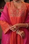 Buy_House Of Karmah_Orange Chanderi, Organza Embroidery, Zari, Sequins Square Gulbahar Anarkali Set 