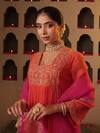 Shop_House Of Karmah_Orange Chanderi, Organza Embroidery, Zari, Sequins Square Gulbahar Anarkali Set 