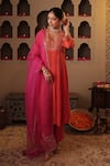 Buy_House Of Karmah_Orange Chanderi, Organza Embroidery, Zari, Sequins Square Gulbahar Anarkali Set _Online