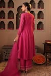 Shop_House Of Karmah_Pink Chanderi, Organza Embroidery, Zari V-neck Gulaabi Saaz Anarkali Set _at_Aza_Fashions