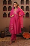 Buy_House Of Karmah_Pink Chanderi, Organza Embroidery, Zari V-neck Gulaabi Saaz Anarkali Set 
