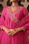 House Of Karmah_Pink Chanderi, Organza Embroidery, Zari V-neck Gulaabi Saaz Anarkali Set _Online