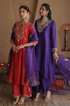 Shop_House Of Karmah_Purple Dupion, Silk, Organza Embroidery, Zari, Sequins Amrit Ambar Kurta Set _Online_at_Aza_Fashions