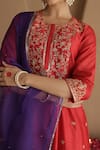Buy_House Of Karmah_Red Chanderi, Organza Embroidery, Sequins Round Neck Phoolwari Kurta Set 