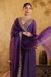 House Of Karmah Purple Chanderi, Organza Embroidery, Zari V-neck Indrani Anarkali Set Online at Aza Fashions House Of Karmah_Purple Chanderi, Organza Embroidery, Zari V-neck Indrani Anarkali Set _Online_at_Aza_Fashions