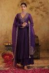 Shop House Of Karmah Purple Chanderi, Organza Embroidery, Zari V-neck Indrani Anarkali Set Online at Aza Fashions Shop_House Of Karmah_Purple Chanderi, Organza Embroidery, Zari V-neck Indrani Anarkali Set _Online_at_Aza_Fashions