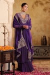 Buy House Of Karmah Purple Chanderi, Organza Embroidery, Zari V-neck Indrani Anarkali Set Buy_House Of Karmah_Purple Chanderi, Organza Embroidery, Zari V-neck Indrani Anarkali Set