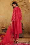 Shop_House Of Karmah_Red Chanderi, Organza Embroidery, Zari Round Neck Sindoori Noor Kurta Set _at_Aza_Fashions