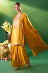 Buy_Samyukta Singhania_Mustard Silk, Shantoon, Chiffon Embroidery, Sequins, Metallic Kurta Sharara Set _at_Aza_Fashions