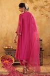 Shop_House Of Karmah_Pink Chanderi, Organza Embroidery, Zari Round Neck Rang E Gulab Kurta Set _at_Aza_Fashions