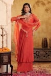 House Of Karmah_Red Chanderi, Organza Embroidery, Zari V-neck Nargis Anarkali Skirt Set _Online_at_Aza_Fashions
