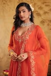 Shop_House Of Karmah_Red Chanderi, Organza Embroidery, Zari V-neck Nargis Anarkali Skirt Set _Online_at_Aza_Fashions