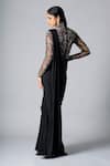 Buy_Vivek Patel_Black Georgette Pearls, Sequins High Neck Embellished Pre-draped Saree Gown _Online_at_Aza_Fashions