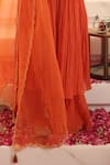 House Of Karmah_Orange Chanderi, Organza Embroidery, Sequins, Zari Nargis Anarkali Set _Online_at_Aza_Fashions