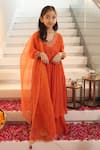 Buy_House Of Karmah_Orange Chanderi, Organza Embroidery, Sequins, Zari Nargis Anarkali Set _at_Aza_Fashions