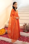 Shop_House Of Karmah_Orange Chanderi, Organza Embroidery, Sequins, Zari Nargis Anarkali Set _Online_at_Aza_Fashions