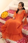 House Of Karmah_Orange Chanderi, Organza Embroidery, Sequins, Zari Nargis Anarkali Set _at_Aza_Fashions