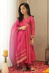 Shop_House Of Karmah_Pink Chanderi, Shantoon, Organza Embroidery, Zari Gulaabi Anarkali Set _Online_at_Aza_Fashions