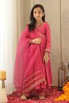 Buy_House Of Karmah_Pink Chanderi, Shantoon, Organza Embroidery, Zari Gulaabi Anarkali Set _at_Aza_Fashions