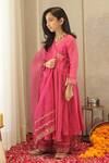 House Of Karmah_Pink Chanderi, Shantoon, Organza Embroidery, Zari Gulaabi Anarkali Set _at_Aza_Fashions