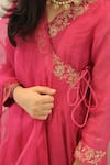 Shop_House Of Karmah_Pink Chanderi, Shantoon, Organza Embroidery, Zari Gulaabi Anarkali Set 