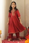 House Of Karmah_Maroon Chanderi, Organza Embroidery, Sequins, Zari Kumkum Kurta Set _Online_at_Aza_Fashions
