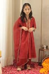 Buy_House Of Karmah_Maroon Chanderi, Organza Embroidery, Sequins, Zari Kumkum Kurta Set _at_Aza_Fashions
