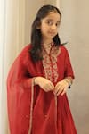 Shop_House Of Karmah_Maroon Chanderi, Organza Embroidery, Sequins, Zari Kumkum Kurta Set _Online_at_Aza_Fashions
