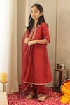 House Of Karmah_Maroon Chanderi, Organza Embroidery, Sequins, Zari Kumkum Kurta Set _at_Aza_Fashions
