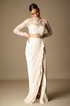 Shop Vivek Patel Ivory Georgette Sequins, Beads, Embroidery Embellished Saree Gown With Drape Online at Aza Fashions Shop_Vivek Patel_Ivory Georgette Sequins, Beads, Embroidery Embellished Saree Gown With Drape _Online_at_Aza_Fashions