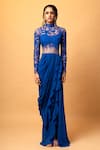 Vivek Patel Blue Georgette Embroidery, Sequins, Beads Teal Resham Embellished Saree Gown at Aza Fashions Vivek Patel_Blue Georgette Embroidery, Sequins, Beads Teal Resham Embellished Saree Gown _at_Aza_Fashions