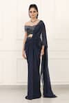 Shop_Omal Sindwani_Navy Georgette Metallic Thread, Starlight Symphony Draped Saree With Blouse _at_Aza_Fashions