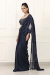 Omal Sindwani_Navy Georgette Metallic Thread, Starlight Symphony Draped Saree With Blouse _Online_at_Aza_Fashions