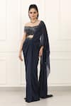 Buy_Omal Sindwani_Navy Georgette Metallic Thread, Starlight Symphony Draped Saree With Blouse _at_Aza_Fashions