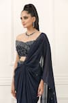 Shop_Omal Sindwani_Navy Georgette Metallic Thread, Starlight Symphony Draped Saree With Blouse _Online_at_Aza_Fashions