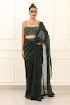 Buy_Omal Sindwani_Emerald Green Crepe Beads, Embroidery Eclipse Draped Saree With Blouse _at_Aza_Fashions