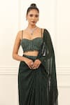 Omal Sindwani_Emerald Green Crepe Beads, Embroidery Eclipse Draped Saree With Blouse _Online_at_Aza_Fashions