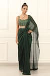 Omal Sindwani Emerald Green Crepe Sequins, Beads Square Neck, Luxe Draped Saree With Blouse Online at Aza Fashions Omal Sindwani_Emerald Green Crepe Sequins, Beads Square Neck, Luxe Draped Saree With Blouse _Online_at_Aza_Fashions