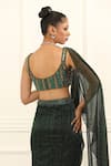 Shop_Omal Sindwani_Emerald Green Crepe Sequins, Beads Square Neck, Luxe Draped Saree With Blouse _at_Aza_Fashions