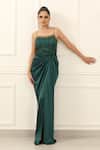 Buy_Omal Sindwani_Emerald Green Satin Beads, Metallic Thread Sweetheart Neck Siren Gown _Online_at_Aza_Fashions