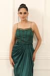 Shop_Omal Sindwani_Emerald Green Satin Beads, Metallic Thread Sweetheart Neck Siren Gown _Online_at_Aza_Fashions